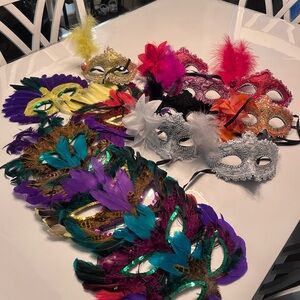 Colorful Feathered Masquerade Masks Set